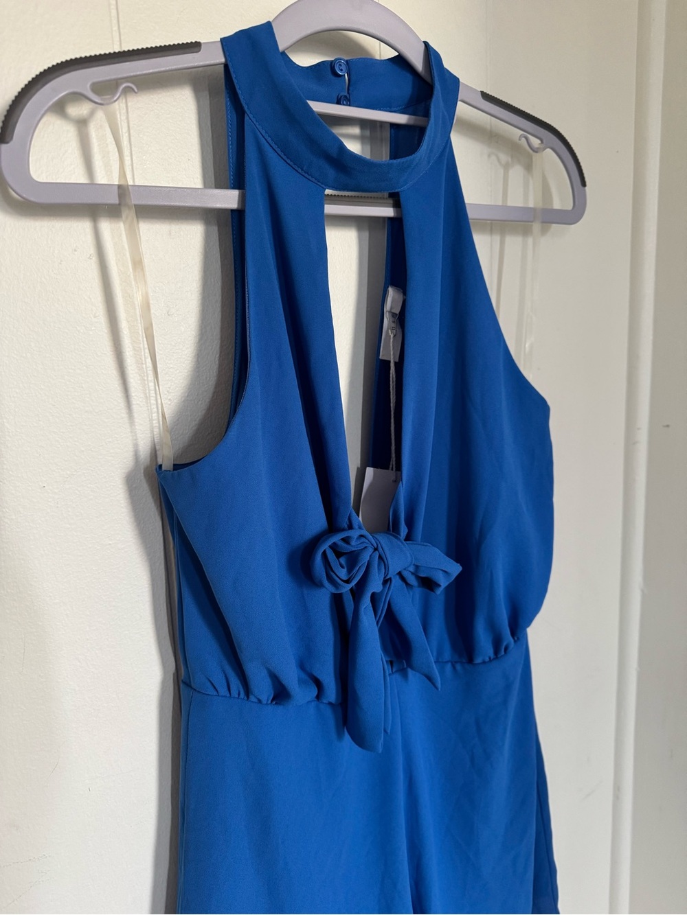 NWT Lush Tie Front Deep Plunge One Piece Romper in Royal Blue, Size Small